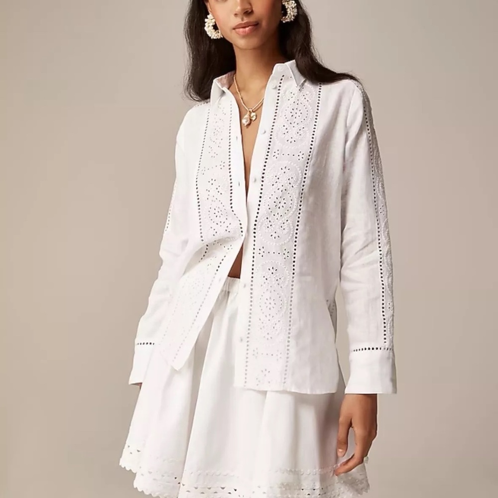 J. Crew Garçon classic shirt in eyelet linen size 4